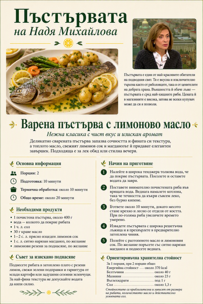 Варена пъстърва с лимоново масло