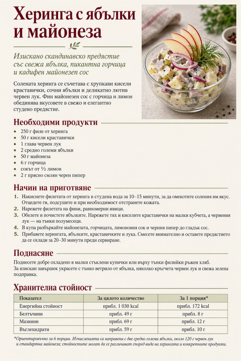 Херинга с ябълки и майонеза