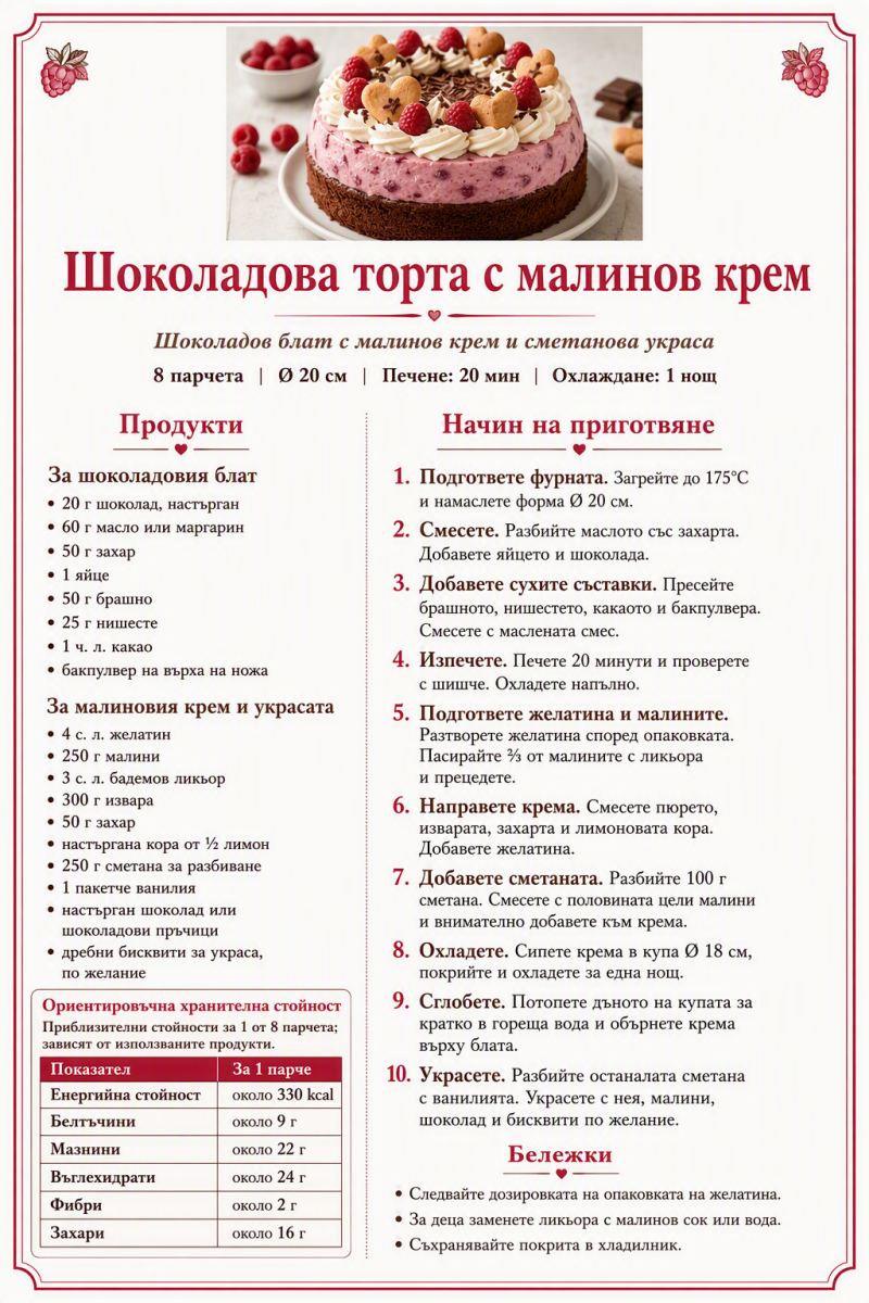Шоколадова торта с малинов крем