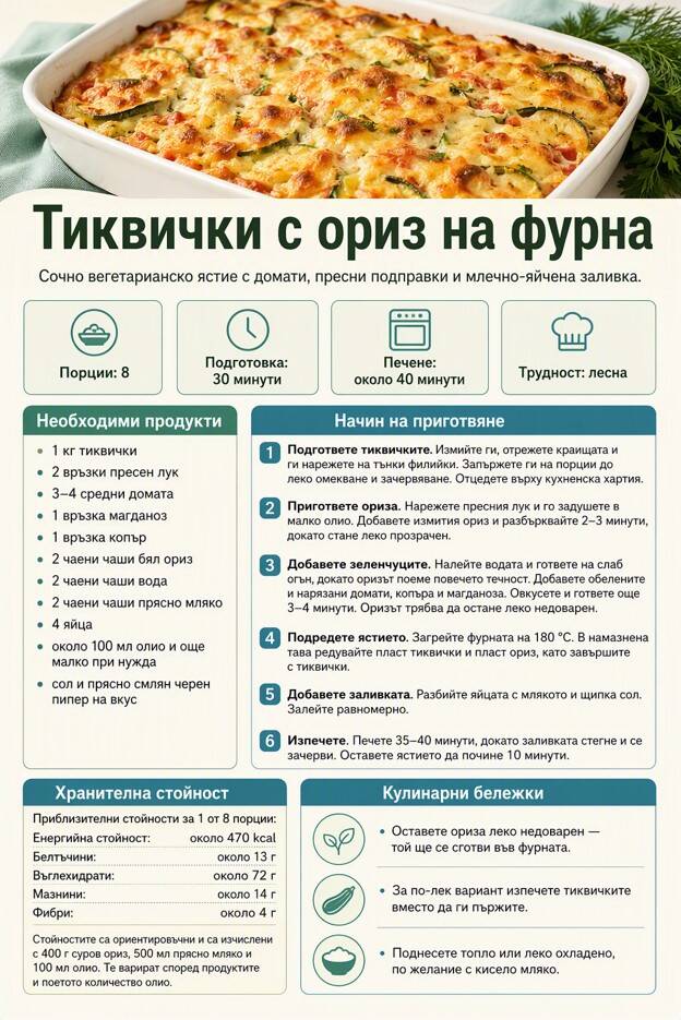 Тиквички с ориз на фурна