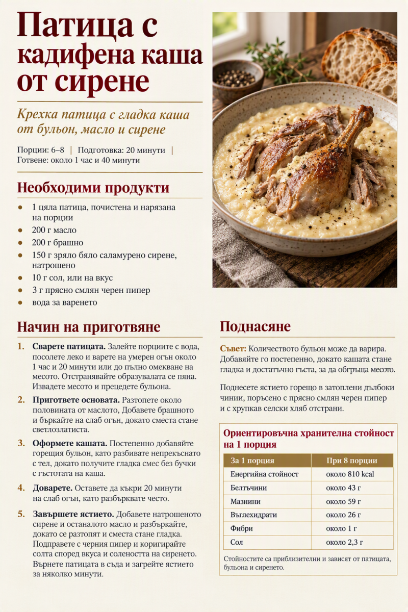 Патица с каша от сирене