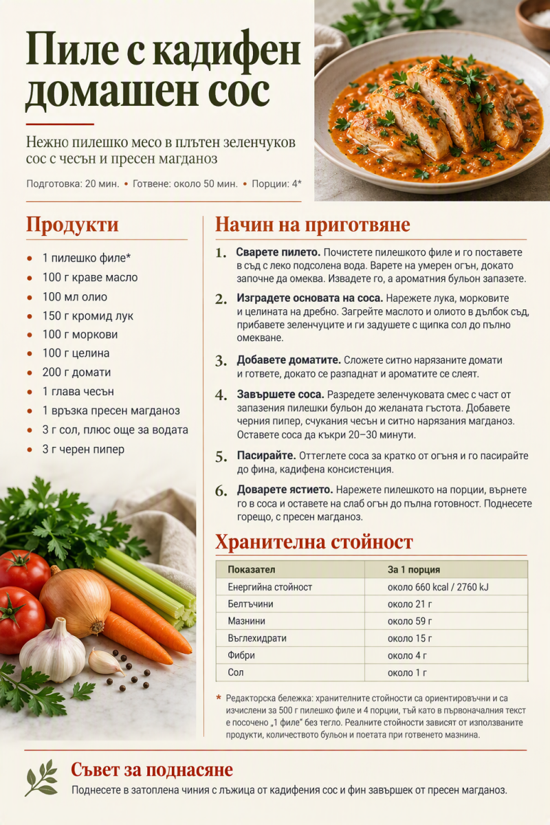 Пиле с кадифен домашен сос