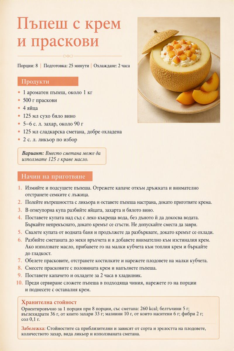 Пъпеш с крем и праскови