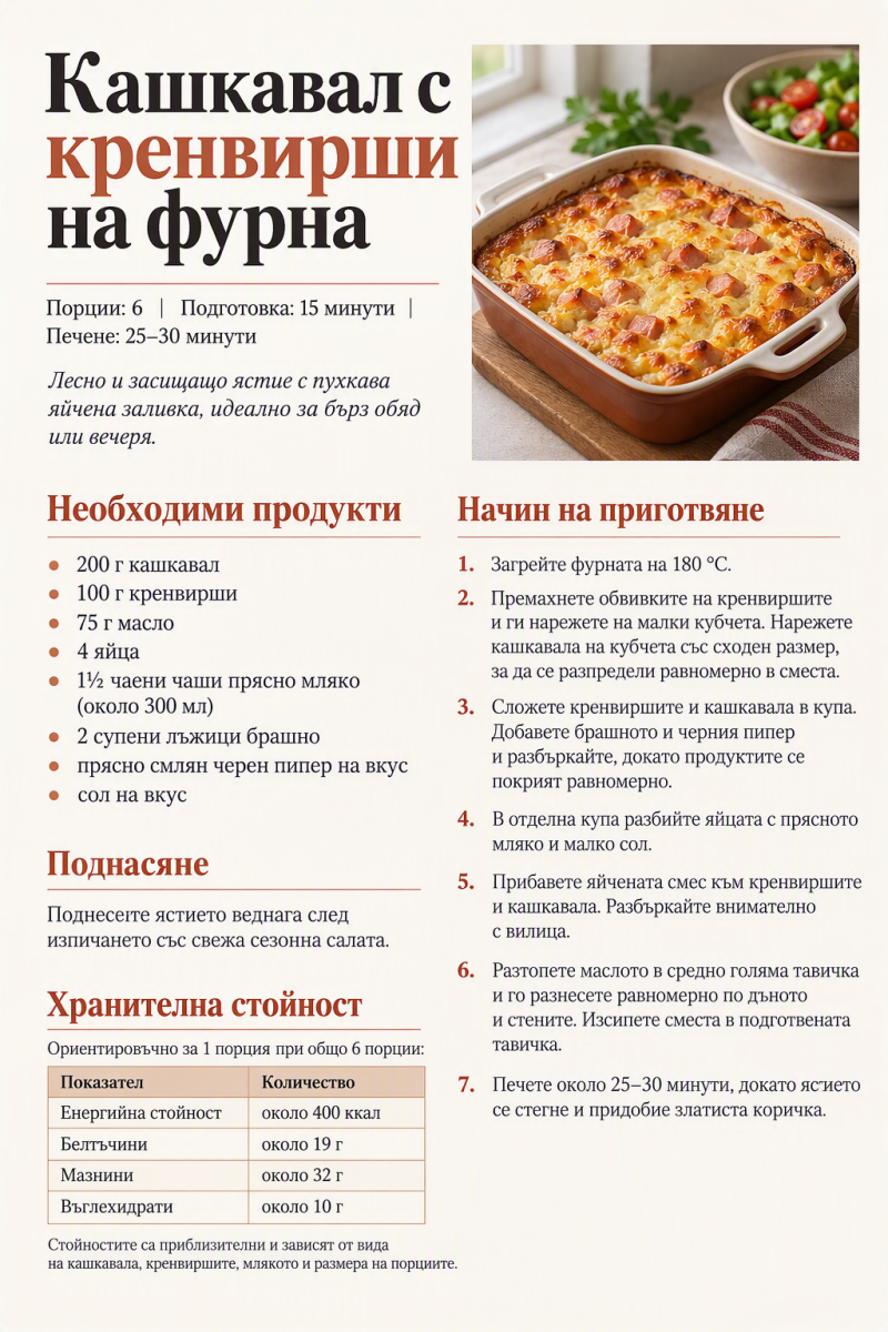 Кашкавал с кренвирши на фурна
