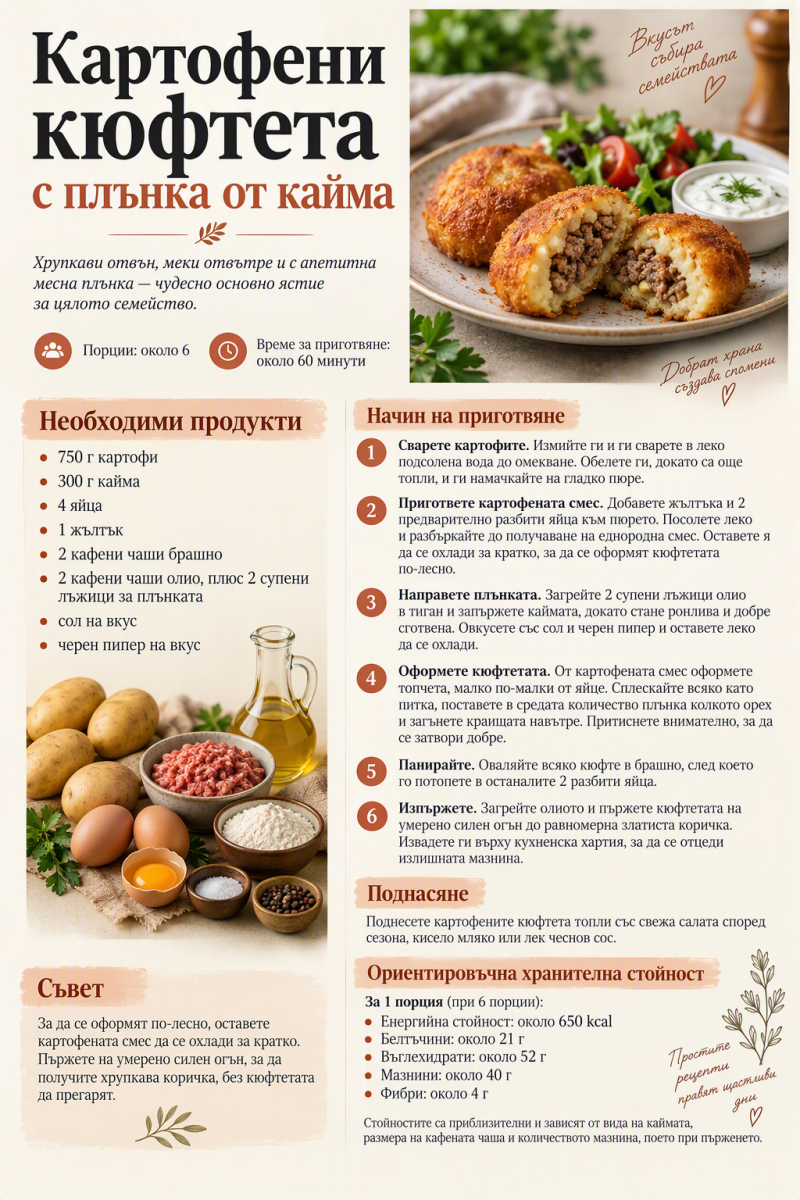 Картофени кюфтета с плънка от кайма