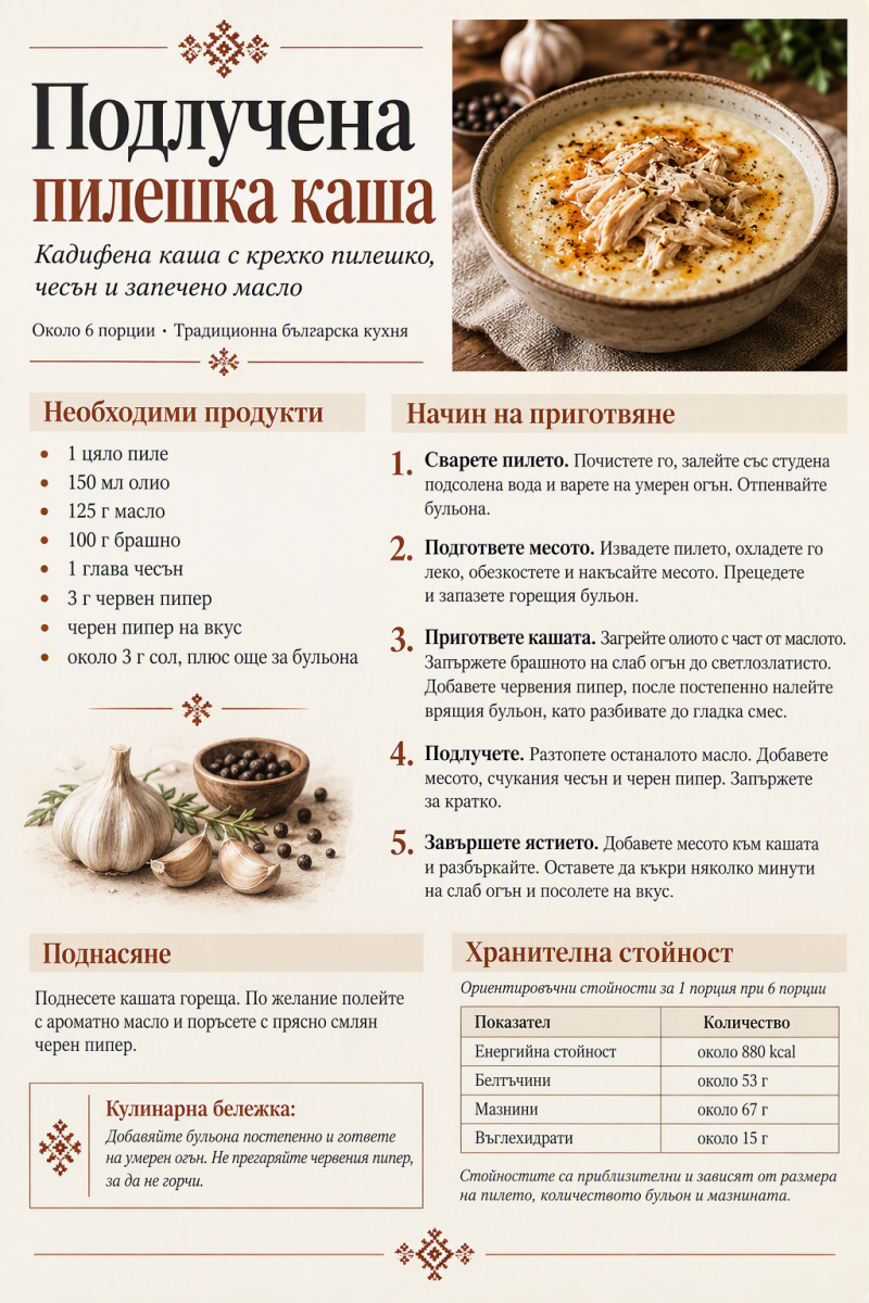 Подлучена пилешка каша 