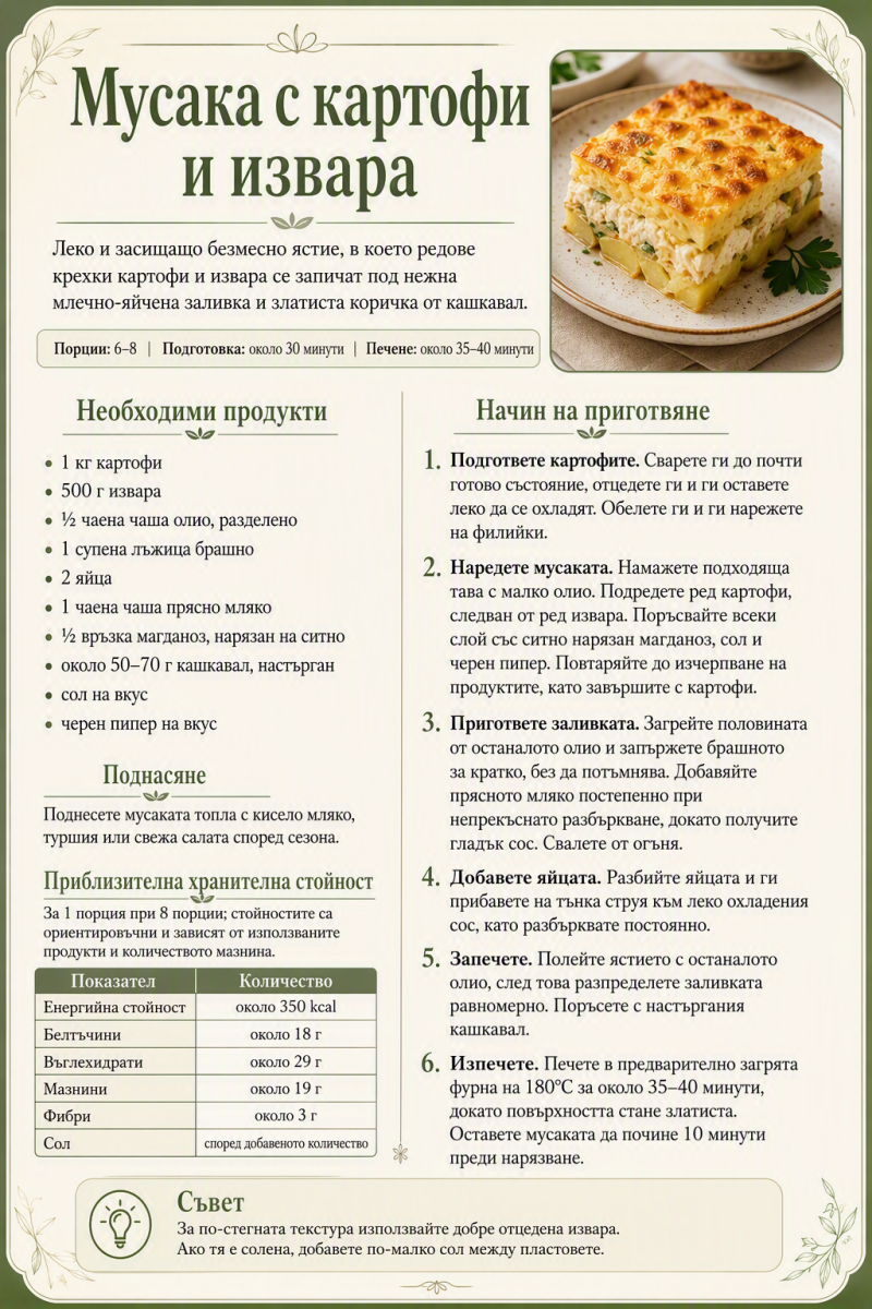 Мусака с картофи и извара