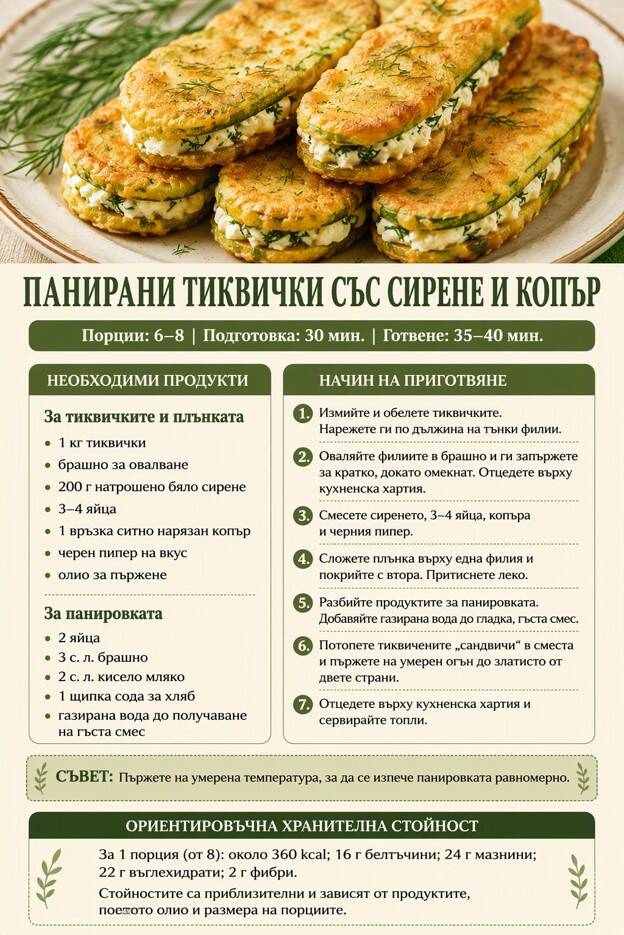 Панирани тиквички със сирене и копър
