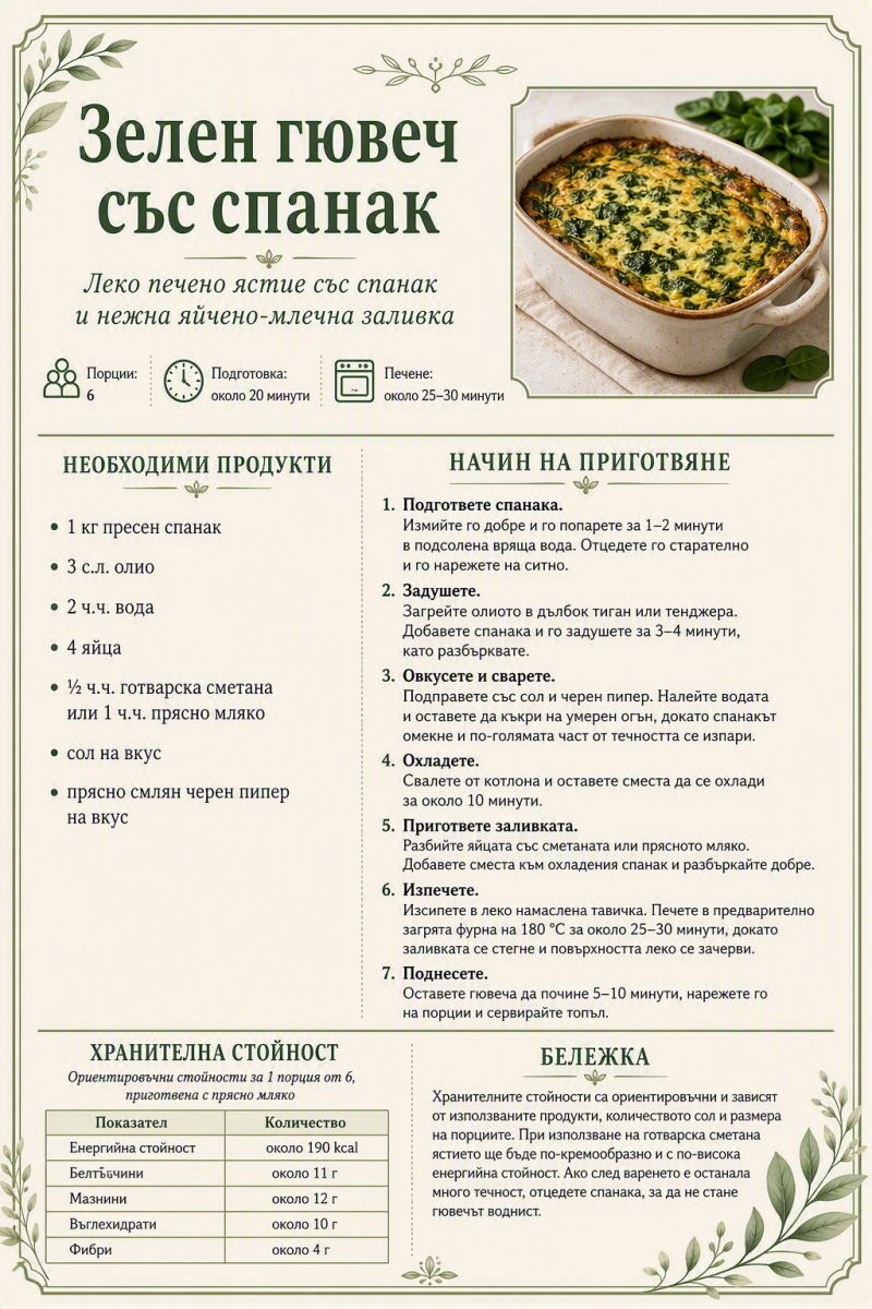Зелен гювеч със спанак
