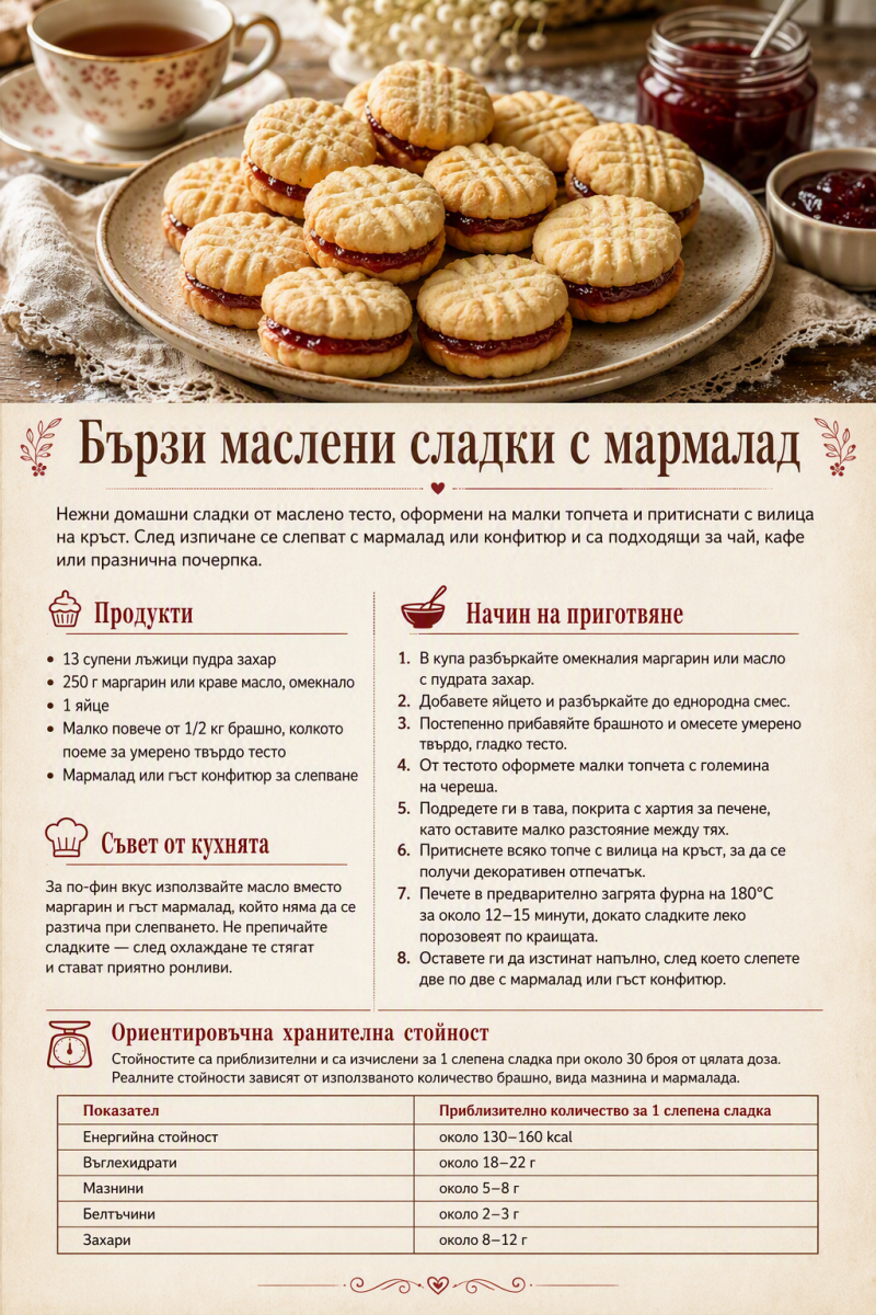 Бързи маслени сладки с мармалад