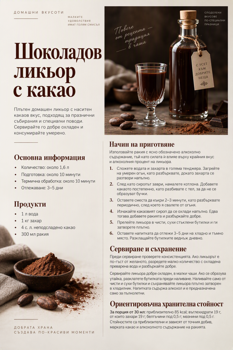Шоколадов ликьор с какао 