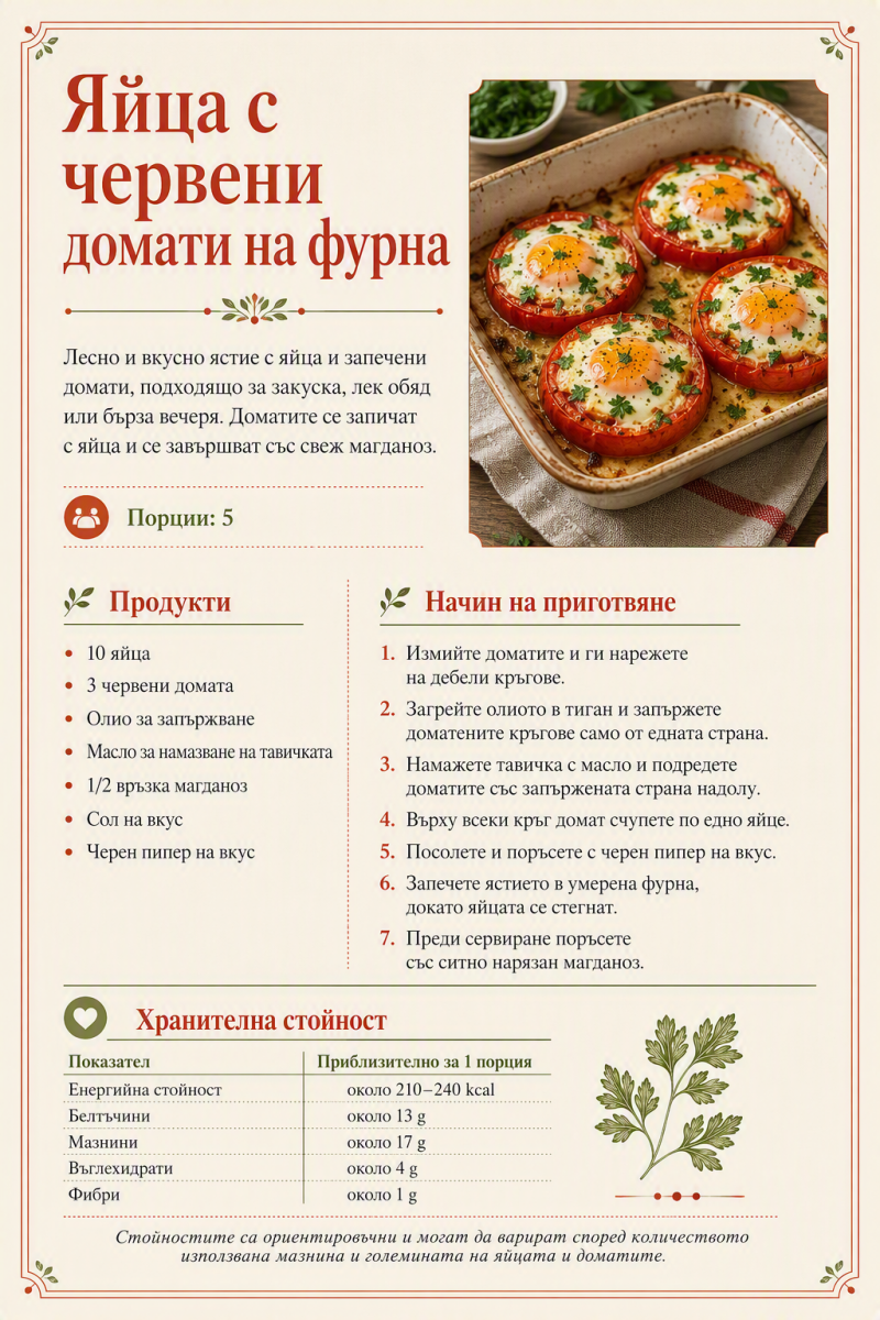 Яйца с червени домати на фурна