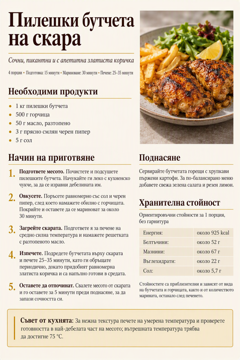 Пилешки бутчета на скара 