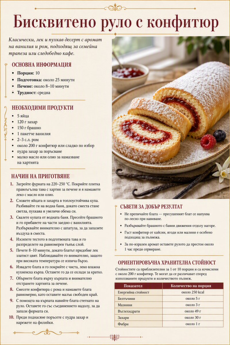 Бисквитено руло с конфитюр