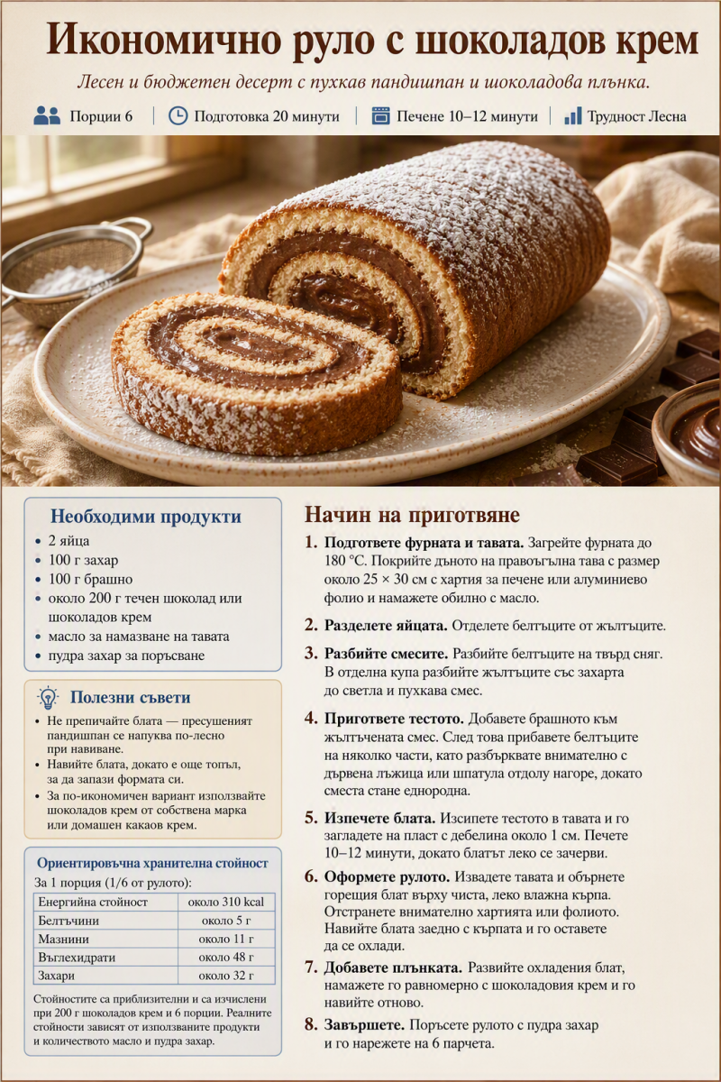 Икономично руло с шоколадов крем