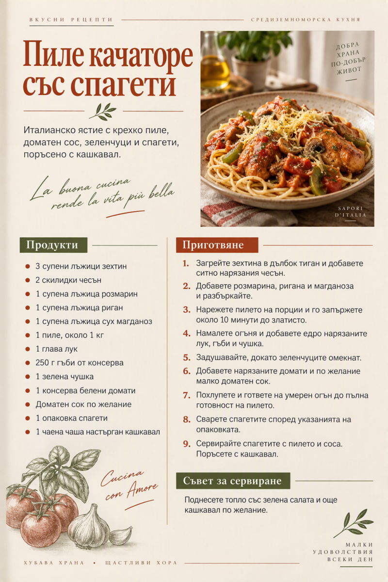 Пиле качаторе със спагети 