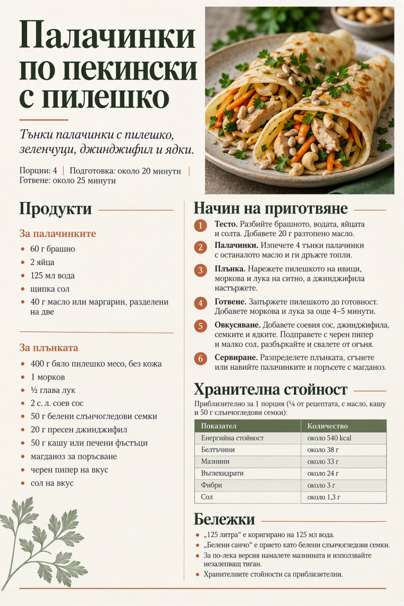 Палачинки по пекински с пилешко
