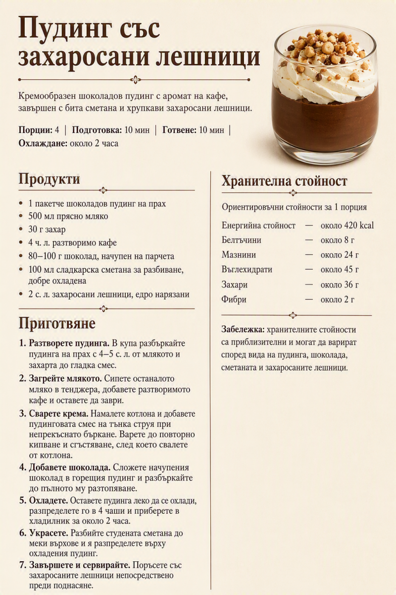 Пудинг със захаросани лешници