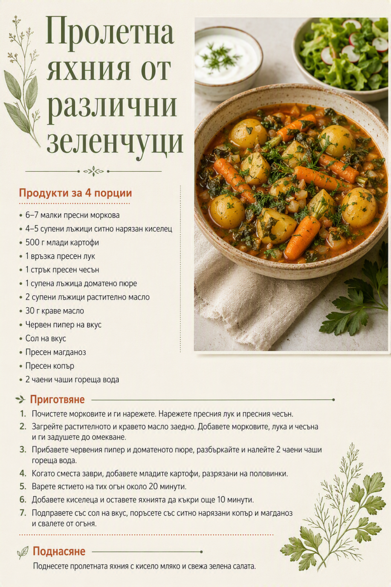 Пролетна яхния от различни зеленчуци