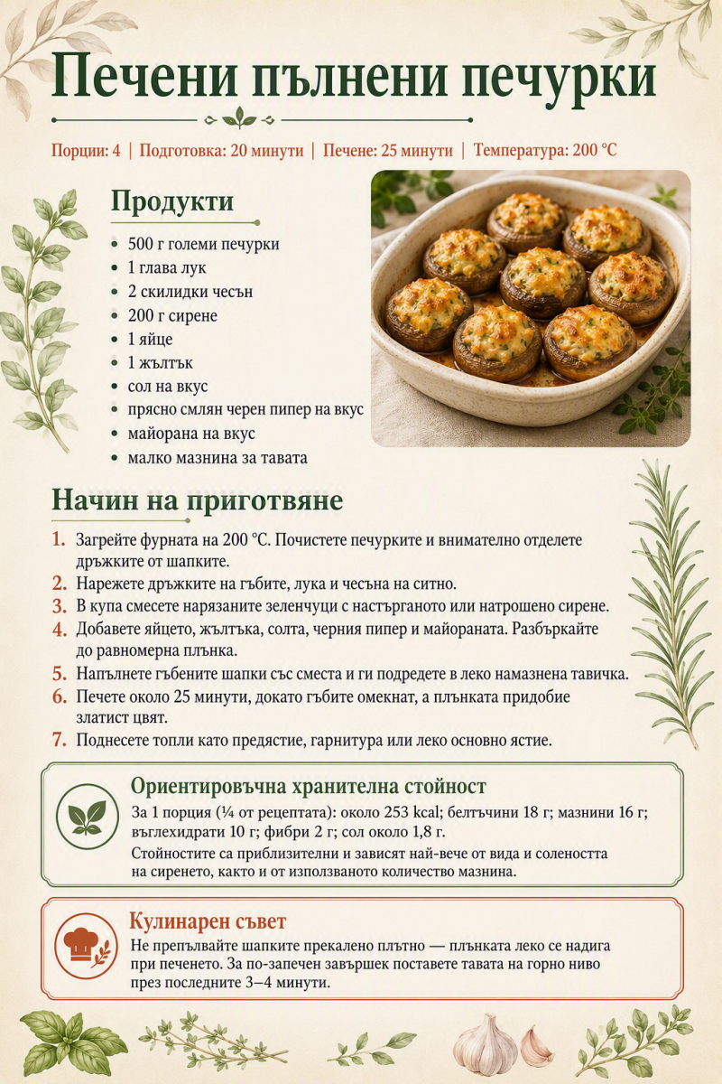 Печени пълнени печурки