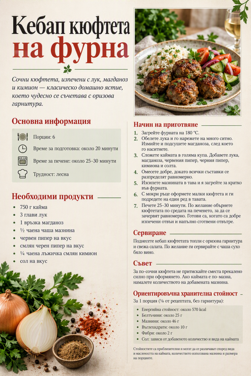 Кебап кюфтета на фурна 