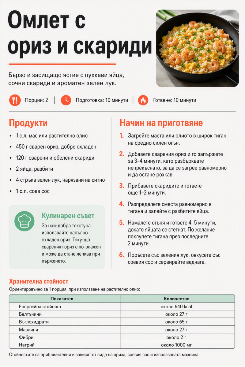 Омлет с ориз и скариди