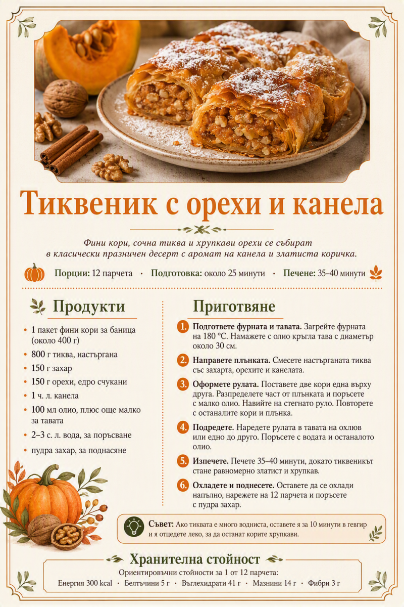 Тиквеник с орехи и канела
