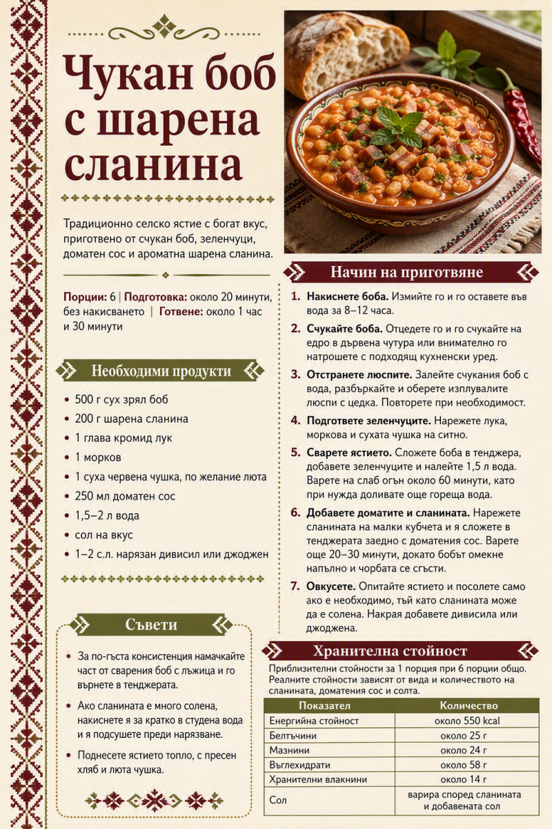 Чукан боб с шарена сланина