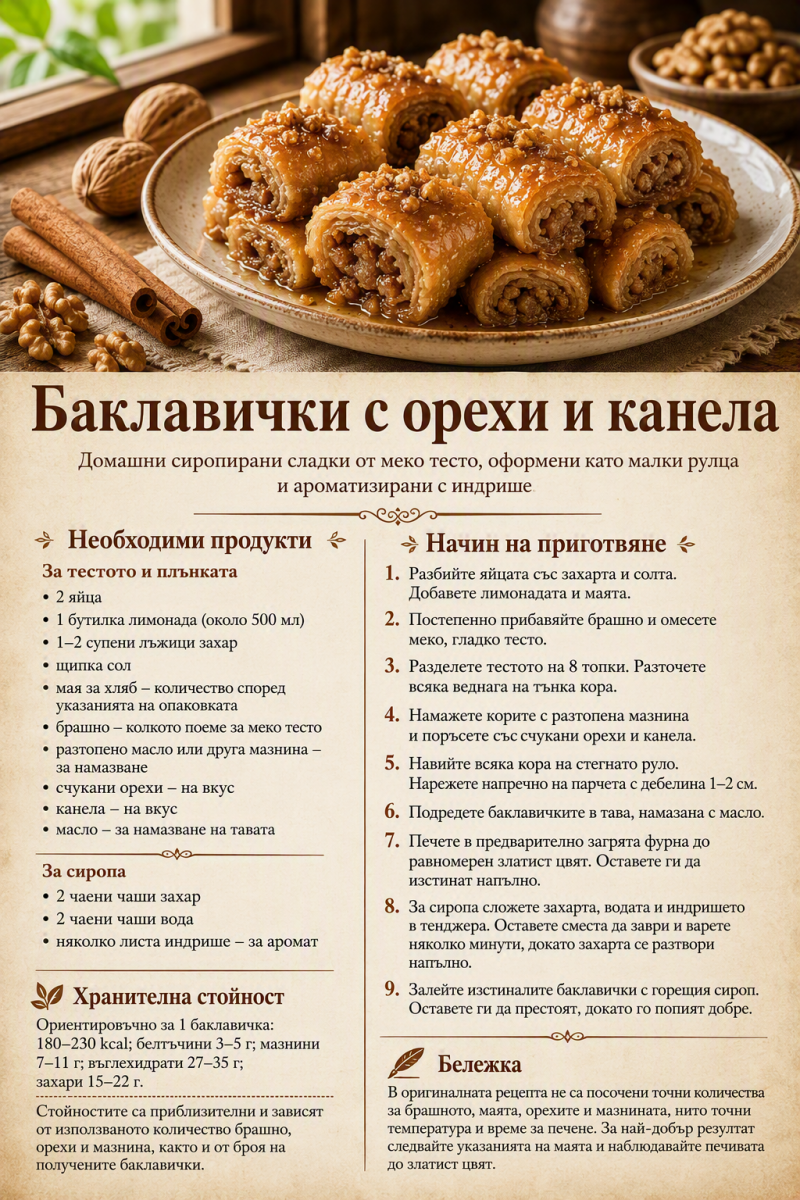 Баклавички с орехи и канела