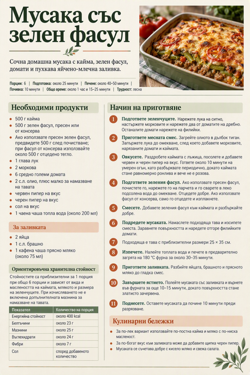 Мусака със зелен фасул 