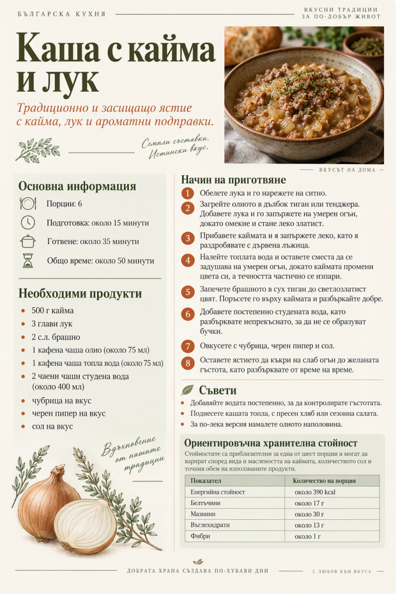 Каша с кайма и лук