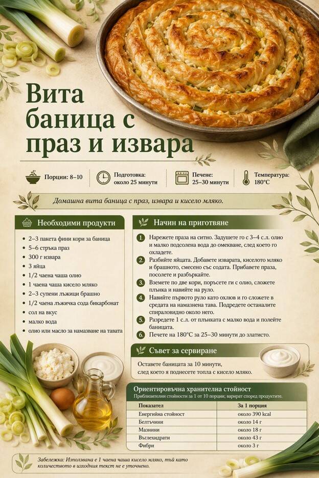 Вита баница с праз и извара