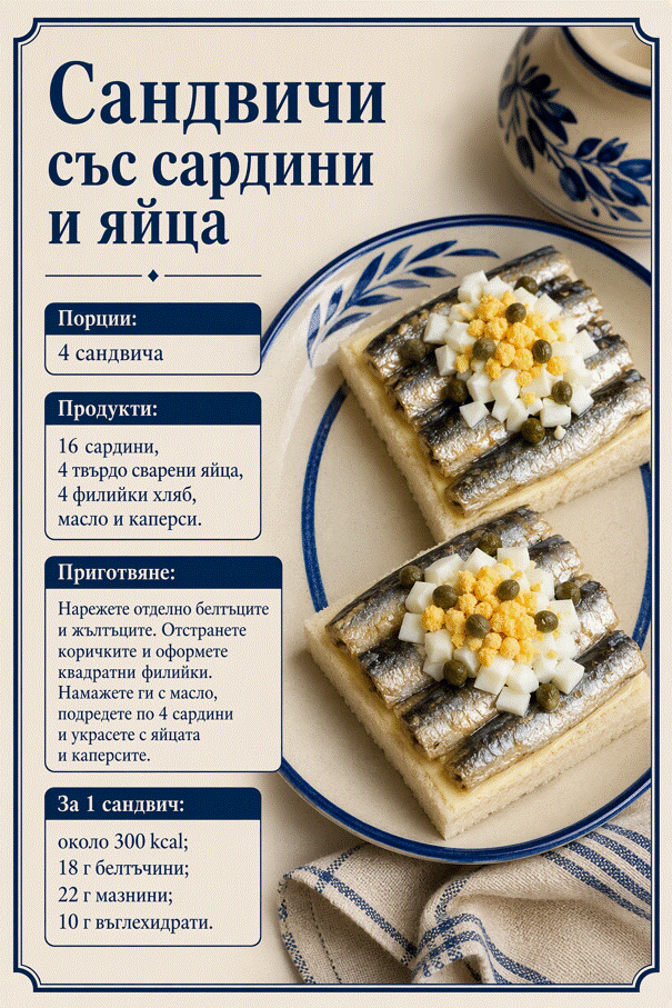 Сандвичи със сардини и яйца