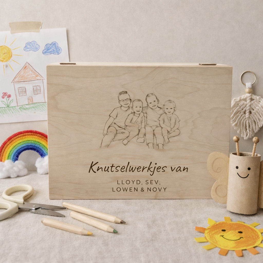 Bewaarkist knutselwerkjes lijntekening