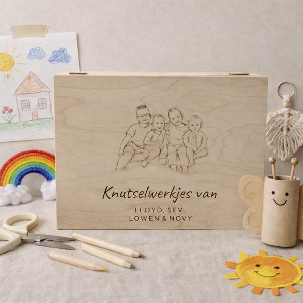 Bewaarkist knutselwerkjes lijntekening