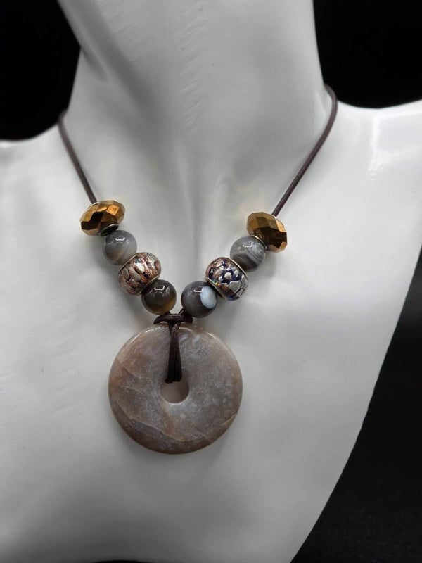 9" Necklace. Dendric Fossil Ocean Agate Focal.