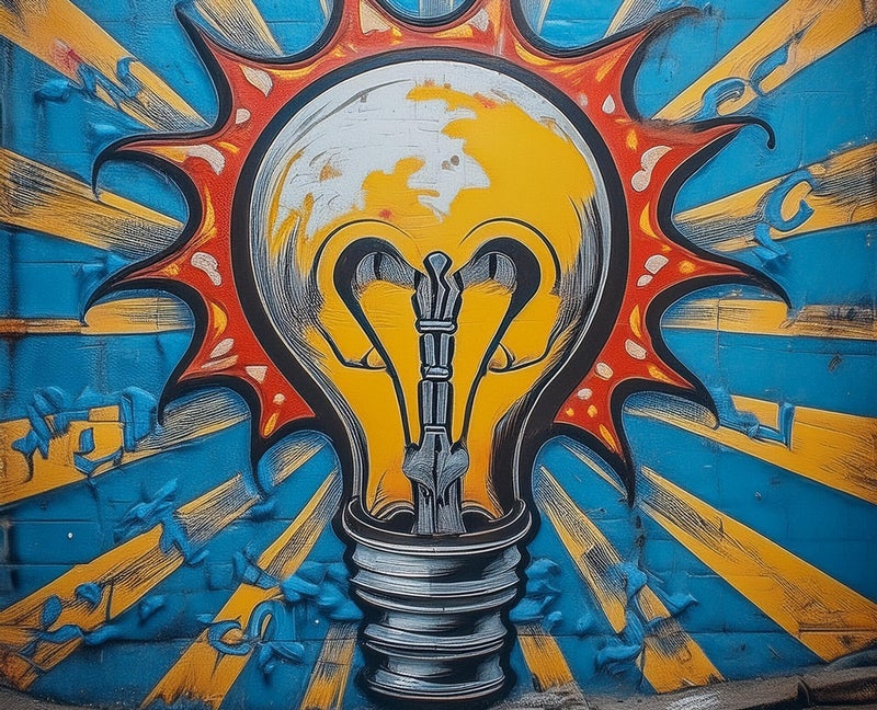 Luova ajattelu, oivallus, ideaa kuvaava lamppu.