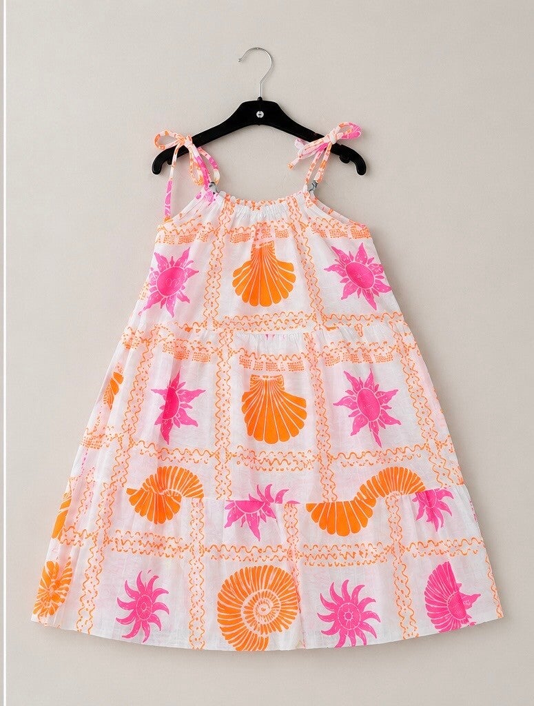Schelpen jurk oranje/ roze