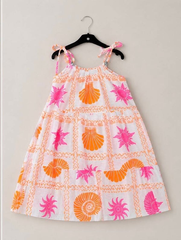 Schelpen jurk oranje/ roze