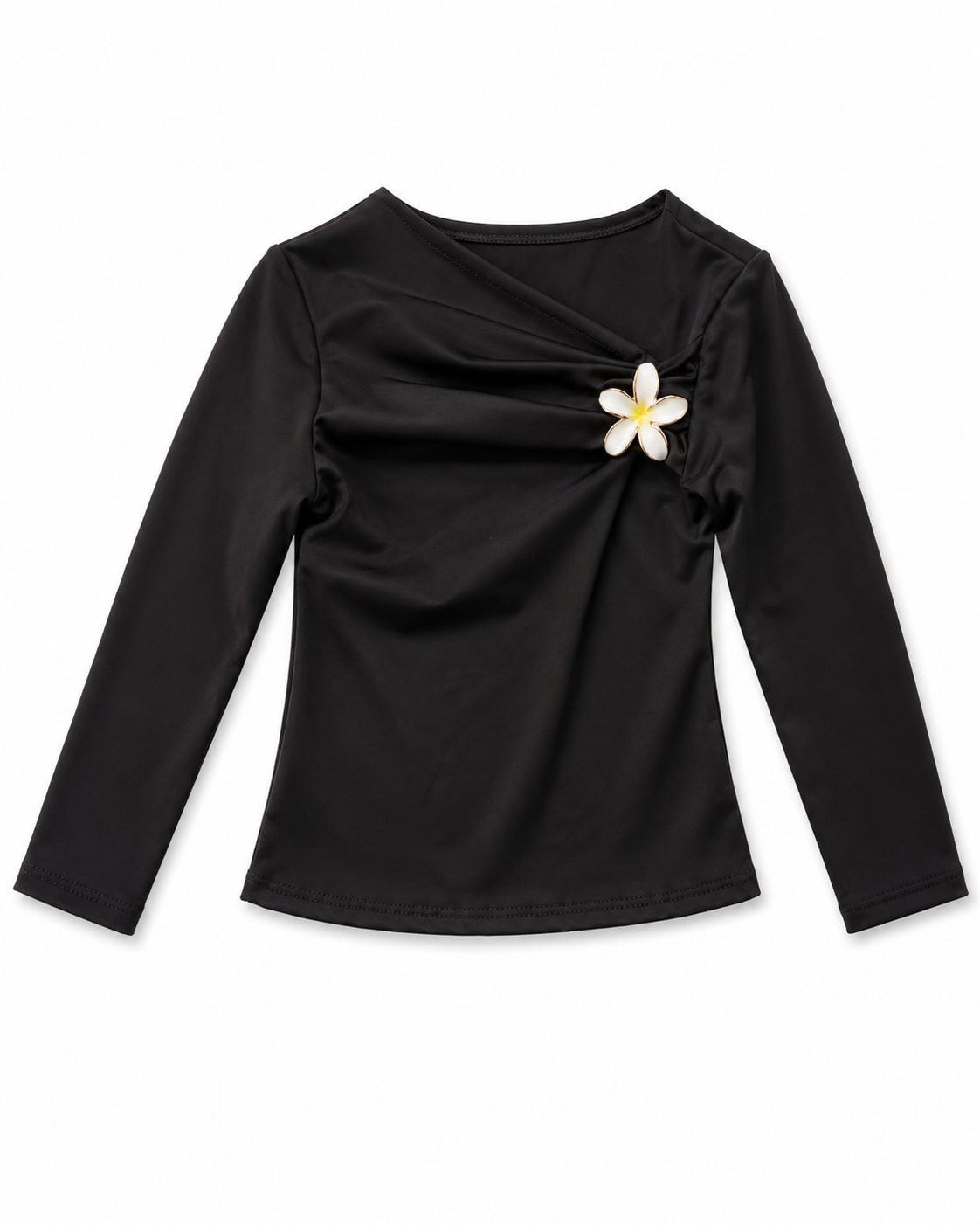 Half shoulder top met bloem zwart