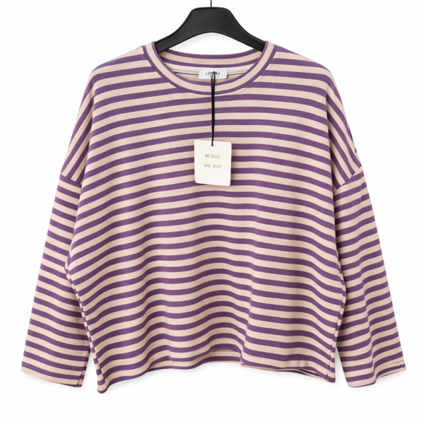 Dames sweat shirt streep lila/paars