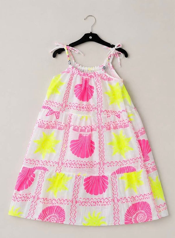 Schelpen jurk geel/roze
