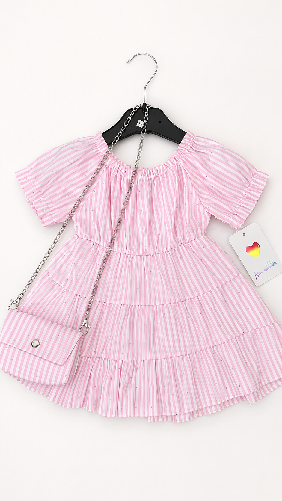 Mini roze-glitter jurk met tas