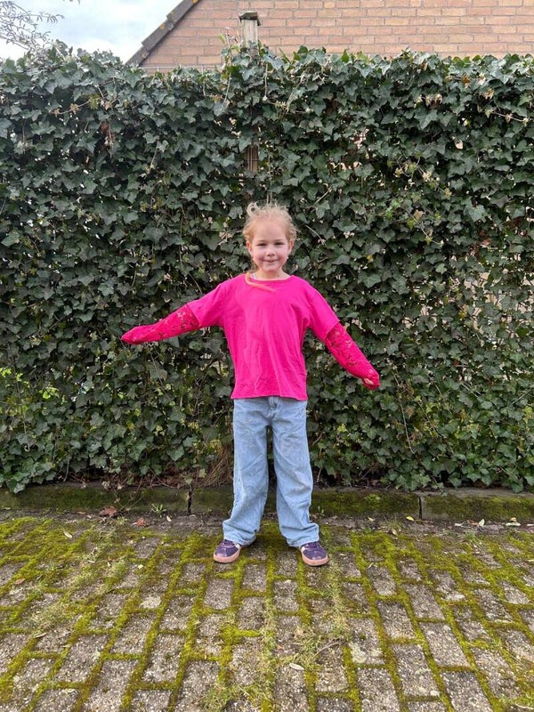 Kids ROZE t-shirt met kanten mouwen