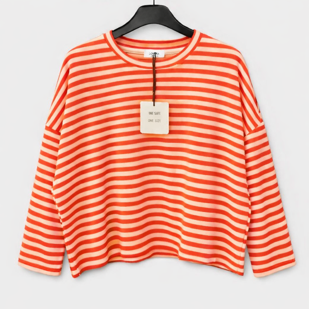 Dames sweat shirt streep oranje/knal