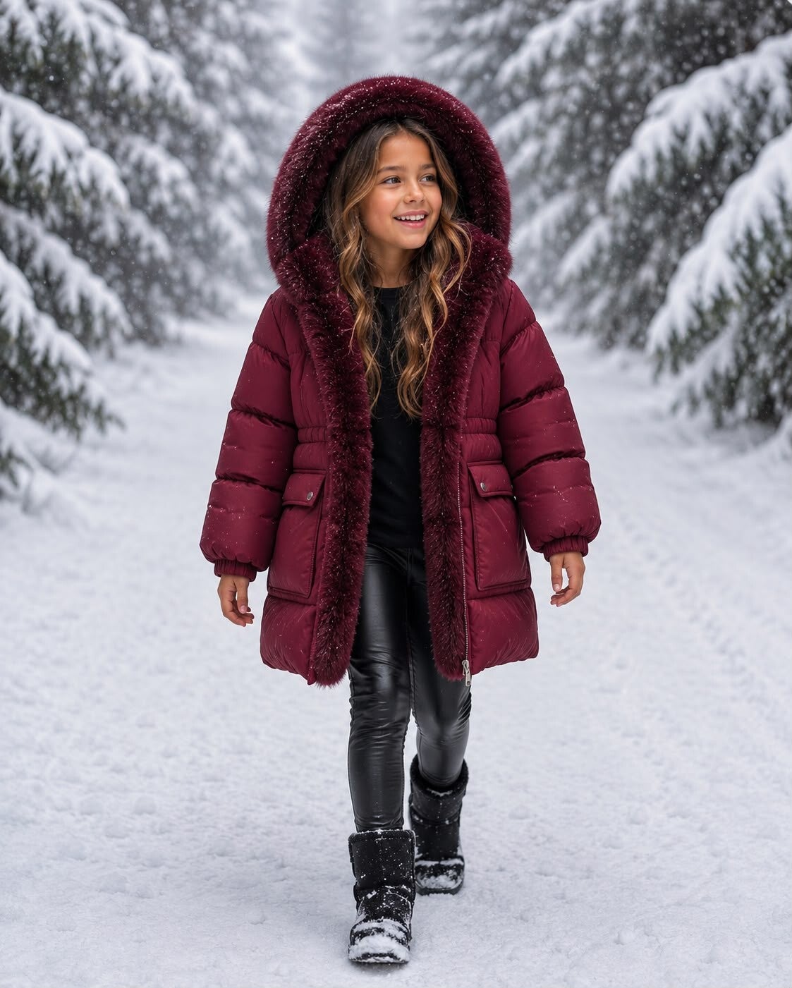 winterjas imitatiebond wijnrood