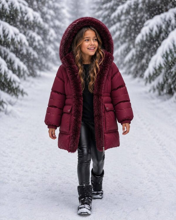 winterjas imitatiebond wijnrood