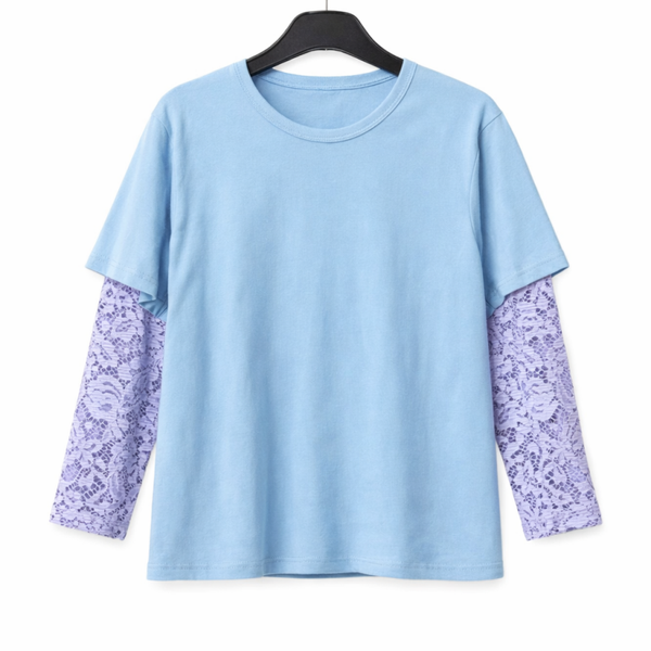 Dames kanten shirt babyblauw