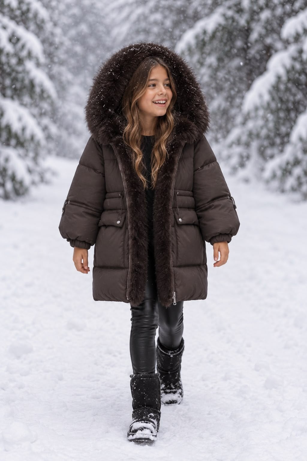 Winterjas met imitatiebond choco