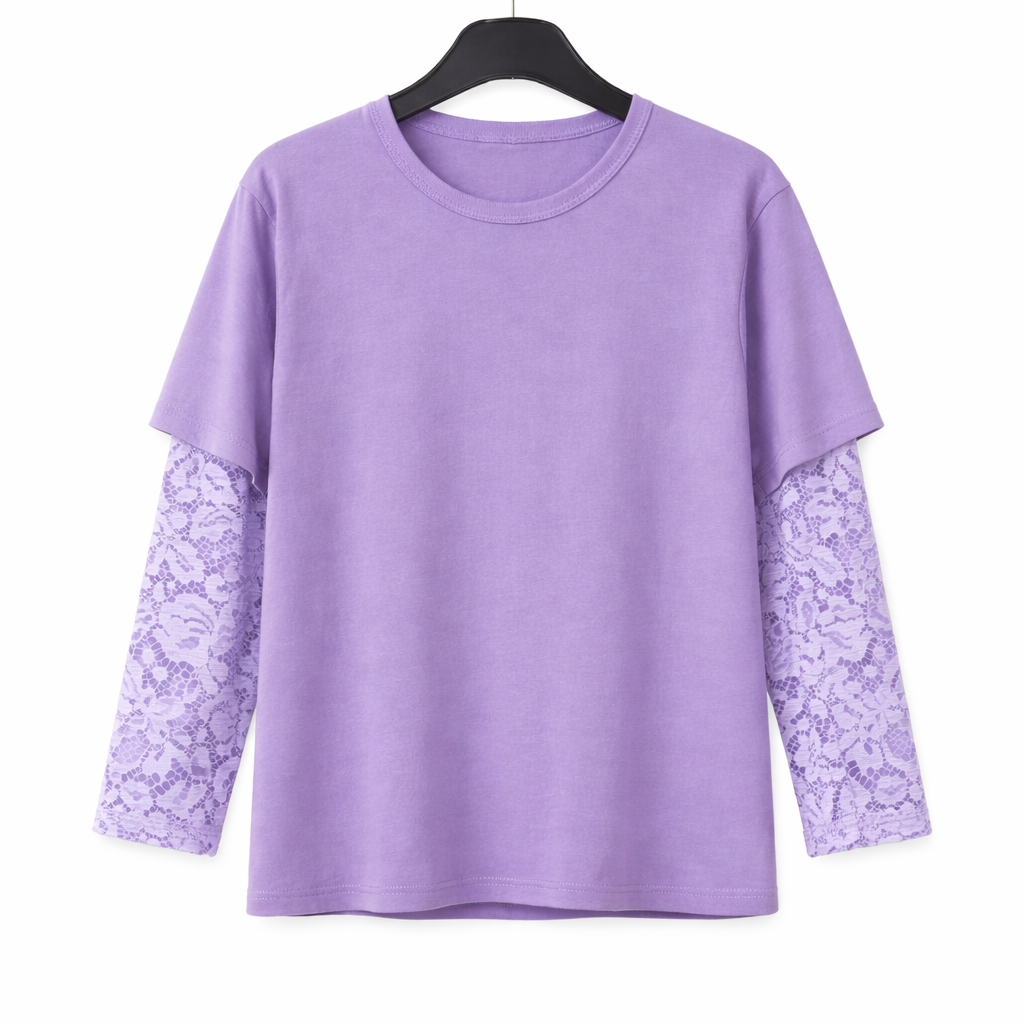 Dames kant t-shirt lila